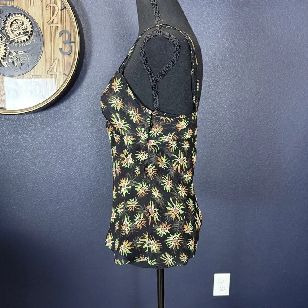 J. Crew NWT Black Crinkle Chiffon Camisole Top in Sunburst Floral | Size 4 - Picture 3 of 8